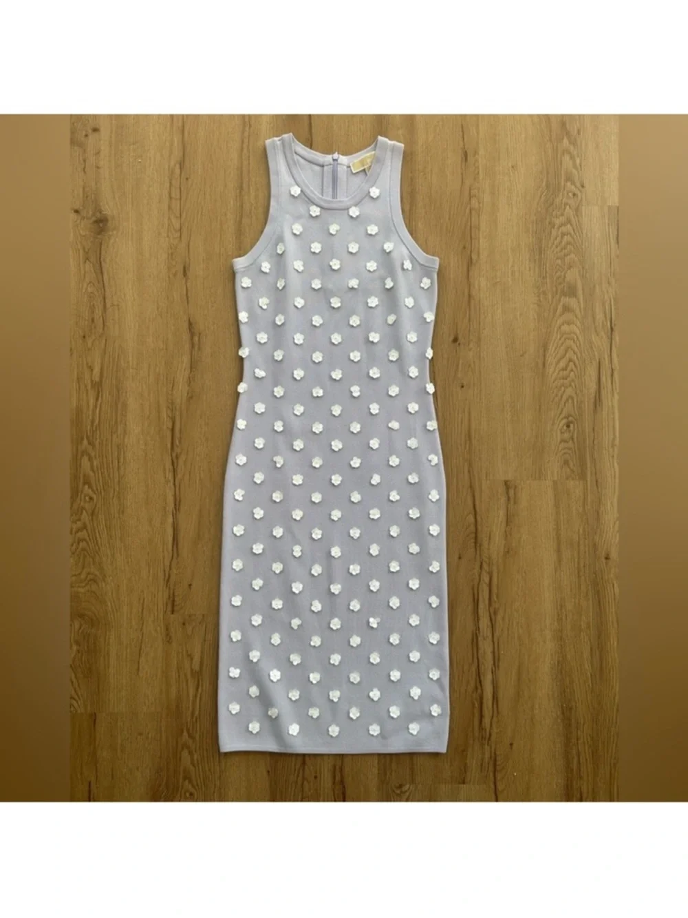 Michael Kors Sleeveless Lavender Floral Embroidered Knit Sheath Midi Dress XS